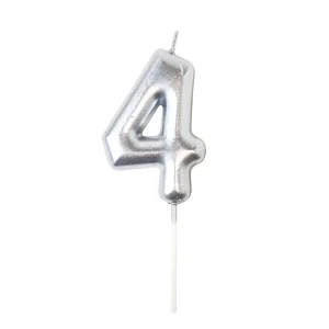 Vela número "4" plateada 1 unidad