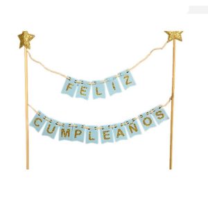 Topper de torta Feliz cumpleaños celeste
