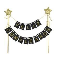 Topper de torta Feliz cumpleaños negro