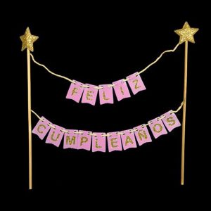 Topper de torta Feliz cumpleaños Rosado